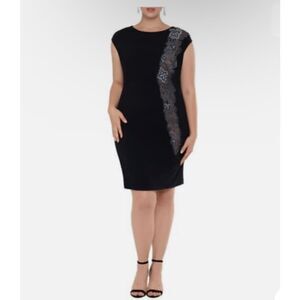 NWT XSCAPE BLACK BEADED INSET SCUBA CREPE COCKTAIL PLUS SIZE 16 W